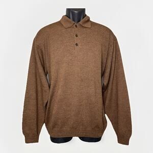 Brandini Mens Medium Mocha Brown Italian 100 Extra Fine Merino Wool Polo Sweater